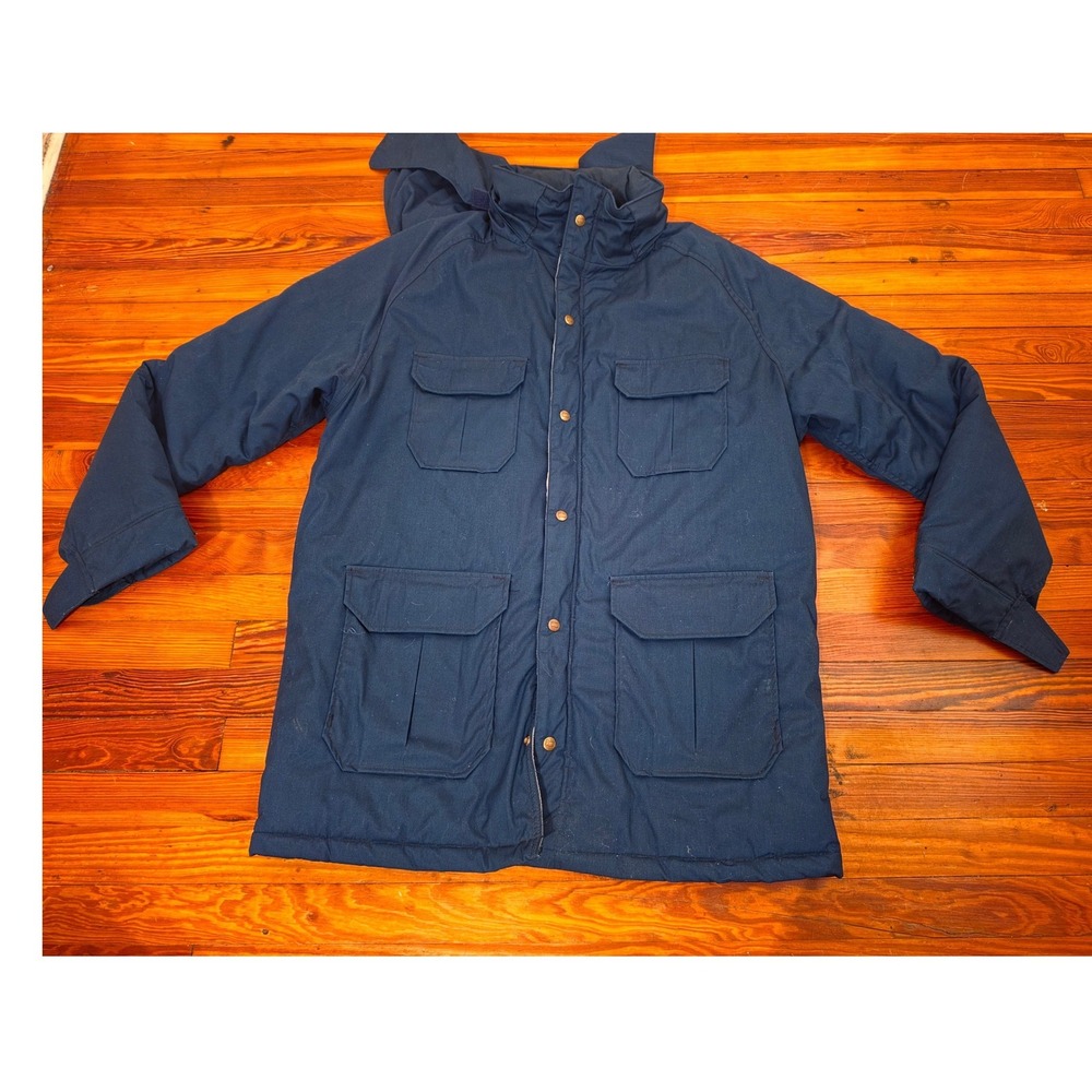 Vintage Woolrich Mountain Parka Jacket Mens XL Navy Blue Made in USA Hooded